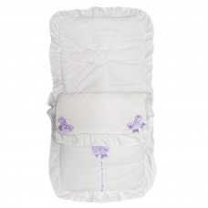 Plain White/Lilac Footmuff/Cosytoes With Bows & Lace